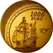 France 1000 Euro Great Explorers. Jacques Cartier 2011 Proof KM# 1799 LA GRANDE HERMINE 1000 EURO RF coin obverse France 1000 Euro Great Explorers. Jacques Cartier 2011 Proof KM# 1799 LA GRANDE HERMINE 1000 EURO RF coin obverse
