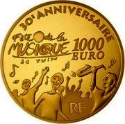 France 1000 Euro 30th Anniversary of the International Music Day 2011 Proof KM# 1794 30E ANNIVERSAIRE 1000 EURO RF FÊTE DE LA MUSIQUE 21 JUIN coin obverse France 1000 Euro 30th Anniversary of the International Music Day 2011 Proof KM# 1794 30E ANNIVERSAIRE 1000 EURO RF FÊTE DE LA MUSIQUE 21 JUIN coin obverse