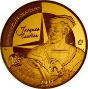 France 1000 Euro Great Explorers. Jacques Cartier 2011 Proof KM# 1799 GRAND EXPLORATEURS JACQUES CARTIER CANADA 2011 coin reverse France 1000 Euro Great Explorers. Jacques Cartier 2011 Proof KM# 1799 GRAND EXPLORATEURS JACQUES CARTIER CANADA 2011 coin reverse