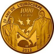 France 1000 Euro Franco-German Friendship 20th Anniversary 2012 (a) Proof KM# 1855 20 ANS DE L'EUROCORPS 1000 EURO RF 2012 coin obverse