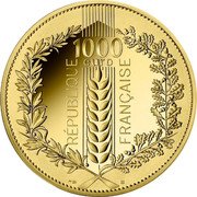 France 1000 Euro Laurel 2021  BU KM# 3049 1000 EURO RÉPUBLIQUE FRANÇAISE coin obverse France 1000 Euro Laurel 2021  BU KM# 3049 1000 EURO RÉPUBLIQUE FRANÇAISE coin obverse