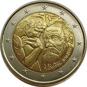 France 2 Euro 100 Years Since the Death of Auguste Rodin 2017 RF A. RODIN 1917 - 2017 coin obverse France 2 Euro 100 Years Since the Death of Auguste Rodin 2017 RF A. RODIN 1917 - 2017 coin obverse