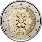 France 2 Euro 100th Anniversary of the End of the First World War 2018  KM# 2458 LE BLEUET DE FRANCE, FLEUR DE MÉMOIRE ET DE SOLIDARITÉ 1918 - 2018 R F coin obverse France 2 Euro 100th Anniversary of the End of the First World War 2018  KM# 2458 LE BLEUET DE FRANCE, FLEUR DE MÉMOIRE ET DE SOLIDARITÉ 1918 - 2018 R F coin obverse