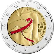 France 2 Euro 25th Anniversary of the Pink Ribbon. Coloured 2017Â Proof KM# 2363.1 25E ANNIVERSAIRE DU RUBAN ROSE 1992 2017 RF coin obverse France 2 Euro 25th Anniversary of the Pink Ribbon. Coloured 2017Â Proof KM# 2363.1 25E ANNIVERSAIRE DU RUBAN ROSE 1992 2017 RF coin obverse
