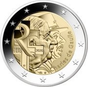 France 2 Euro General Charles de Gaulle 2020  Proof KM# 2850 1890 1970 2020 RF CHARLES DE GAULLE coin obverse France 2 Euro General Charles de Gaulle 2020  Proof KM# 2850 1890 1970 2020 RF CHARLES DE GAULLE coin obverse