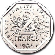 France 2 Francs (Piedfort) KM# P910 LIBERTE EGALITE FRATERNITE 2 FRANCS 1984 coin obverse