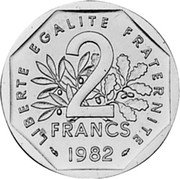 France 2 Francs (Piedfort) KM# P737 LIBERTE EGALITE FRATERNITE 2 FRANCS 1982 coin obverse France 2 Francs (Piedfort) KM# P737 LIBERTE EGALITE FRATERNITE 2 FRANCS 1982 coin obverse