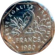France 2 Francs Piedfort 1980 KM# P672 REPUBLIQUE FRANÇAISE D'APRÈS O. ROTY coin reverse
