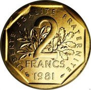 France 2 Francs (Piedfort) KM# P705 LIBERTE EGALITE FRATERNITE 2 FRANCS 1981 coin reverse France 2 Francs (Piedfort) KM# P705 LIBERTE EGALITE FRATERNITE 2 FRANCS 1981 coin reverse