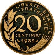 France 20 Centimes KM# P936 Modern Republic A.DIEUDONNE LIBERTE EGALITE FRATERNITE 20 CENTIMES 1985 coin reverse France 20 Centimes KM# P936 Modern Republic A.DIEUDONNE LIBERTE EGALITE FRATERNITE 20 CENTIMES 1985 coin reverse