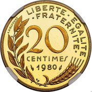 France 20 Centimes (Piedfort) KM# P662 20 CENTIMES 1980 A. DIEUDONNÉ LIBERTE EGALITE FRATERNITE coin obverse