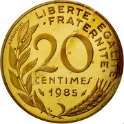 France 20 Centimes (Piedfort) A.DIEUDONNE LIBERTE EGALITE FRATERNITE 20 CENTIMES 1985 coin reverse