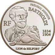 France 20 Euro (Frederic Auguste Bartholdi) FRÉDÉRIC AUGUSTE BARTHOLDI RF 1834 1904 LION DE BELFORT CRL coin obverse