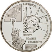 France 20 Euro (Frederic Auguste Bartholdi) BARTHOLDI, FATHER OF THE STATUE OF LIBERTY 20 EURO LIBERTÉ ÉGALITÉ FRATERNITÉ 2004 coin reverse