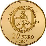 France 20 Euro The Little Prince and the Fox 2007 Proof 60 CÉLÉBRATION DU 60E ANNIVERSAIRE 60TH BIRTHDAY CELEBRATION LE PETIT PRINCE 20 EURO 2007 coin reverse France 20 Euro The Little Prince and the Fox 2007 Proof 60 CÉLÉBRATION DU 60E ANNIVERSAIRE 60TH BIRTHDAY CELEBRATION LE PETIT PRINCE 20 EURO 2007 coin reverse