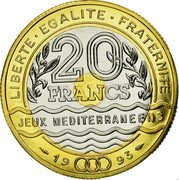 France 20 Francs Mediteranian Games. Essai 1992  PONCE BUQUOY RÉPUBLIQUE FRANÇAISE ESSAI coin reverse France 20 Francs Mediteranian Games. Essai 1992  PONCE BUQUOY RÉPUBLIQUE FRANÇAISE ESSAI coin reverse