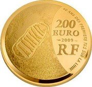 France 200 Euro International year of astronomy 2009 P Proof KM# 1624 40 ANS DES PREMIERS PAS SUR LA LUNE 200 EURO 2009 RF coin obverse France 200 Euro International year of astronomy 2009 P Proof KM# 1624 40 ANS DES PREMIERS PAS SUR LA LUNE 200 EURO 2009 RF coin obverse