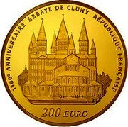 France 200 Euro Cluny Abbey 2010 Proof KM# 1678 1100E ANNIVERSAIRE ABBAYE DE CLUNY RÉPUBLIQUE FRANÇAISE 200 EURO coin obverse France 200 Euro Cluny Abbey 2010 Proof KM# 1678 1100E ANNIVERSAIRE ABBAYE DE CLUNY RÉPUBLIQUE FRANÇAISE 200 EURO coin obverse