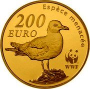 France 200 Euro 50th Anniversary of the World Wildlife Fund. Audouin’s Gull 2011 Proof KM# 1808 ESPÈCE MENACÉE 200 EURO WWF coin reverse France 200 Euro 50th Anniversary of the World Wildlife Fund. Audouin’s Gull 2011 Proof KM# 1808 ESPÈCE MENACÉE 200 EURO WWF coin reverse