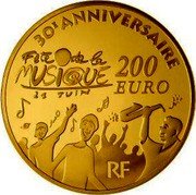 France 200 Euro Music Day 2011 Proof KM# 1793 30E ANNIVERSAIRE FÊTE DE LA MUSIQUE 21 JUIN 200 EURO RF coin obverse France 200 Euro Music Day 2011 Proof KM# 1793 30E ANNIVERSAIRE FÊTE DE LA MUSIQUE 21 JUIN 200 EURO RF coin obverse