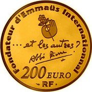 France 200 Euro 100th Anniversary of the Birth of Abbe Pierre 2012 (a) Proof KM# 1898 CENTENAIRE DE LA NAISSANCE DE L'ABBÉ PIERRE 2012 coin reverse France 200 Euro 100th Anniversary of the Birth of Abbe Pierre 2012 (a) Proof KM# 1898 CENTENAIRE DE LA NAISSANCE DE L'ABBÉ PIERRE 2012 coin reverse