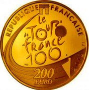 France 200 Euro Tour De France. 100th Edition 2013 Proof KM# 2116 REPUBLIQUE FRANÇAISE LE DE TOUR FRANCE 100 200 EURO 2013 coin obverse France 200 Euro Tour De France. 100th Edition 2013 Proof KM# 2116 REPUBLIQUE FRANÇAISE LE DE TOUR FRANCE 100 200 EURO 2013 coin obverse