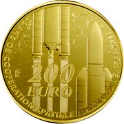 France 200 Euro 50 Years of European Space Cooperation 2014 Proof KM# 2139 EESA 200 EURO RF 50 ANS DE COOPÉRATION SPATIALE EUROPÉENNE.1964-2014 coin obverse France 200 Euro 50 Years of European Space Cooperation 2014 Proof KM# 2139 EESA 200 EURO RF 50 ANS DE COOPÉRATION SPATIALE EUROPÉENNE.1964-2014 coin obverse