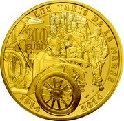France 200 Euro The Great War. Taxis de la Marne 2014 Proof KM# 2180 LES TAXIS DE LA MARNE 200 EURO 1914 2014 coin reverse France 200 Euro The Great War. Taxis de la Marne 2014 Proof KM# 2180 LES TAXIS DE LA MARNE 200 EURO 1914 2014 coin reverse