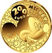 France 200 Euro Mickey Mouse Through the Ages 2016 Proof KM# 2356 MICKEY 200 EURO 2016 coin reverse France 200 Euro Mickey Mouse Through the Ages 2016 Proof KM# 2356 MICKEY 200 EURO 2016 coin reverse