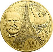 France 200 Euro Romantic and Modern Europe 2017  Proof KM# 2441 VICTOR HUGO 200 EURO LIBERTÉ EUGÈNE DELACROIX coin reverse