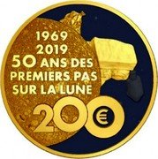France 200 Euro (First Step on the Moon) KM# 2834 1969 2019 50 ANS DES PREMIERS PAS SUR LA LUNE 200€ coin reverse