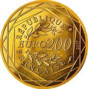 France 200 Euro France by Jean Paul Gaultier 2017  KM# 2439 RÉPUBLIQUE FRANÇAISE EURO 200 2017 coin obverse France 200 Euro France by Jean Paul Gaultier 2017  KM# 2439 RÉPUBLIQUE FRANÇAISE EURO 200 2017 coin obverse