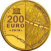 France 200 Euro (Louvre) KM# 2544 PARIS, RIVES DE LA SEINE UNESCO 200 EURO 2018 MUSÉE DU LOUVRE PONT DES ARTS coin reverse