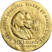 France 200 Euro (Marie Curie) KM# 2839 PRIX NOBEL 1903-1911 PIERRE ET MARIE CURIE R F 200 EURO 2019 coin obverse