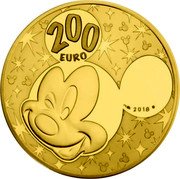 France 200 Euro Mickey & Minnie 2018  Proof KM# 2542 200 EURO 2018 coin reverse