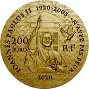 France 200 Euro (Soeur Emmanuelle) KM# 2923 IOANNES PAULUS II 1920 - 2005 «N'AYEZ PAS PEUR» 200 EURO R F 2020 coin obverse