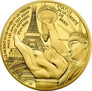 France 200 Euro Statue of Liberty Grenelle 2017  Proof KM# 2445 CE NE SONT NI LES ARMÉES NI LES TRÉSORS MAIS LES AMIS QUI ONT LE SOUTIENT D'UN ÉTAT STATUE DE LA LIBERTÉ DE PARIS RF coin obverse