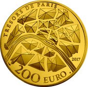 France 200 Euro Statue of Liberty Grenelle 2017  Proof KM# 2445 TRÉSORS DE PARIS 2017 200 EURO coin reverse