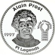 France 25 Euro (Alain Prost) ALAIN PROST F1 LEGENDS 1997 WORLD CHAMPION 1985 1986 1989 1993 coin obverse