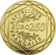 France 250 Euro Rooster 2015  RÉPUBLIQUE EURO 250 FRANÇAISE coin obverse
