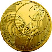 France 250 Euro Rooster. 3rd Type 2016  LIBERTÉ ÉGALITÉ FRATERNITÉ 2016 coin reverse
