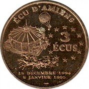 France 3 ECUS Jules Gabriel Verne 1994 ECU D'AMIENS 3 ECUS 18 DECEMBER 1994 8 JANVIER 1995 coin obverse France 3 ECUS Jules Gabriel Verne 1994 ECU D'AMIENS 3 ECUS 18 DECEMBER 1994 8 JANVIER 1995 coin obverse