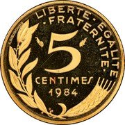 France 5 Centimes KM# P802 Modern Republic A.DIEUDONNE LIBERTE EGALITE FRATERNITE 5 CENTIMES 1984 coin reverse France 5 Centimes KM# P802 Modern Republic A.DIEUDONNE LIBERTE EGALITE FRATERNITE 5 CENTIMES 1984 coin reverse