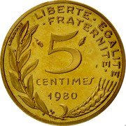 France 5 Centimes (Piedfort) KM# P656 5 CENTIMES 1980 A. DIEUDONNÉ LIBERTE EGALITE FRATERNITE coin obverse France 5 Centimes (Piedfort) KM# P656 5 CENTIMES 1980 A. DIEUDONNÉ LIBERTE EGALITE FRATERNITE coin obverse