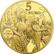 France 5 Euro Ecu de 6 Livres 2018  Proof KM# 2462 5 EURO 1793 SIX LIVRES. AA coin reverse France 5 Euro Ecu de 6 Livres 2018  Proof KM# 2462 5 EURO 1793 SIX LIVRES. AA coin reverse