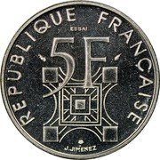 France 5 Francs Eiffel Tower. Essai 1989 KM# E143 5 F J. JIMENEZ REPUBLIQUE FRANÇAISE ESSAI coin obverse France 5 Francs Eiffel Tower. Essai 1989 KM# E143 5 F J. JIMENEZ REPUBLIQUE FRANÇAISE ESSAI coin obverse