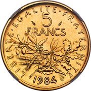 France 5 Francs The Sower 1984 KM# P913 LIBERTE EGALITE FRATERNITE 5 FRANCS 1984 coin reverse