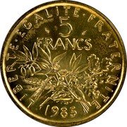 France 5 Francs KM# P947 Modern Republic LIBERTE EGALITE FRATERNITE 5 FRANCS 1985 coin reverse France 5 Francs KM# P947 Modern Republic LIBERTE EGALITE FRATERNITE 5 FRANCS 1985 coin reverse