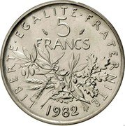 France 5 Francs Piedfort 1982 KM# P740 LIBERTE EGALITE FRATERNITE 5 FRANCS 1982 coin reverse