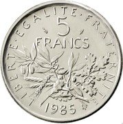 France 5 Francs Piedfort 1985 KM# P945 REPUBLIQUE FRANÇAISE O. ROTY coin obverse France 5 Francs Piedfort 1985 KM# P945 REPUBLIQUE FRANÇAISE O. ROTY coin obverse